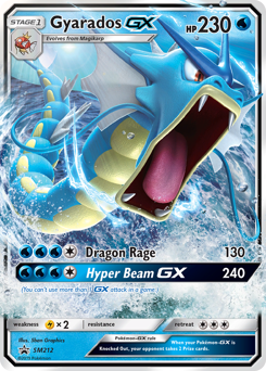 Gyarados-GX z edície SM Black Star Promos, karta č.SM212