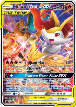 Charizard & Braixen-GX z edície SM Black Star Promos, karta č.SM230