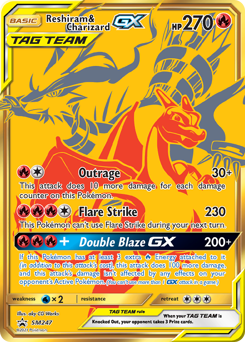 Reshiram & Charizard-GX z edície SM Black Star Promos, karta č.SM247