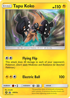 Tapu Koko z edície SM Black Star Promos, karta č.SM30a