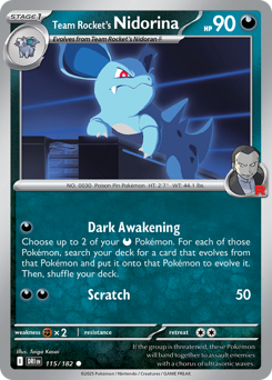 Team Rocket's Nidorina z edície Destined Rivals, karta č.115