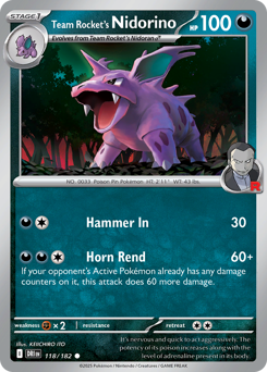 Team Rocket's Nidorino z edície Destined Rivals, karta č.118