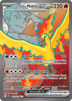 Team Rocket's Moltres ex z edície Destined Rivals, karta č.208