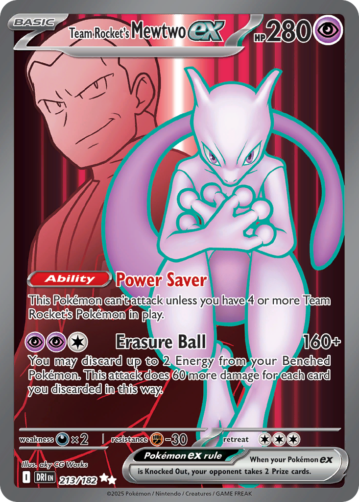 Team Rocket's Mewtwo ex z edície Destined Rivals, karta č.213