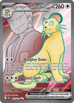 Team Rocket's Persian ex z edície Destined Rivals, karta č.219