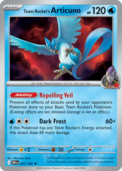 Team Rocket's Articuno z edície Destined Rivals, karta č.51