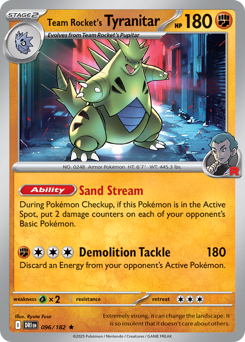 Team Rocket's Tyranitar z edície Destined Rivals, karta č.96