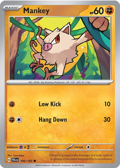 Mankey z edície Paldea Evolved, karta č.106