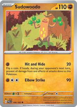 Sudowoodo z edície Paldea Evolved, karta č.109