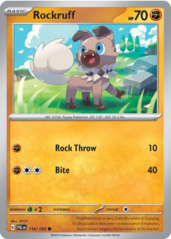 Rockruff z edície Paldea Evolved, karta č.116