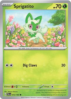 Sprigatito z edície Paldea Evolved, karta č.13
