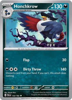Honchkrow z edície Paldea Evolved, karta č.132