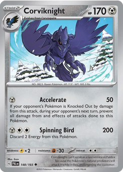 Corviknight z edície Paldea Evolved, karta č.148