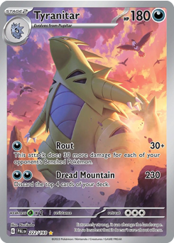 Tyranitar z edície Paldea Evolved, karta č.222