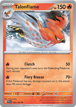 Talonflame z edície Paldea Evolved, karta č.30