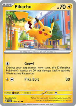 Pikachu z edície Paldea Evolved, karta č.62