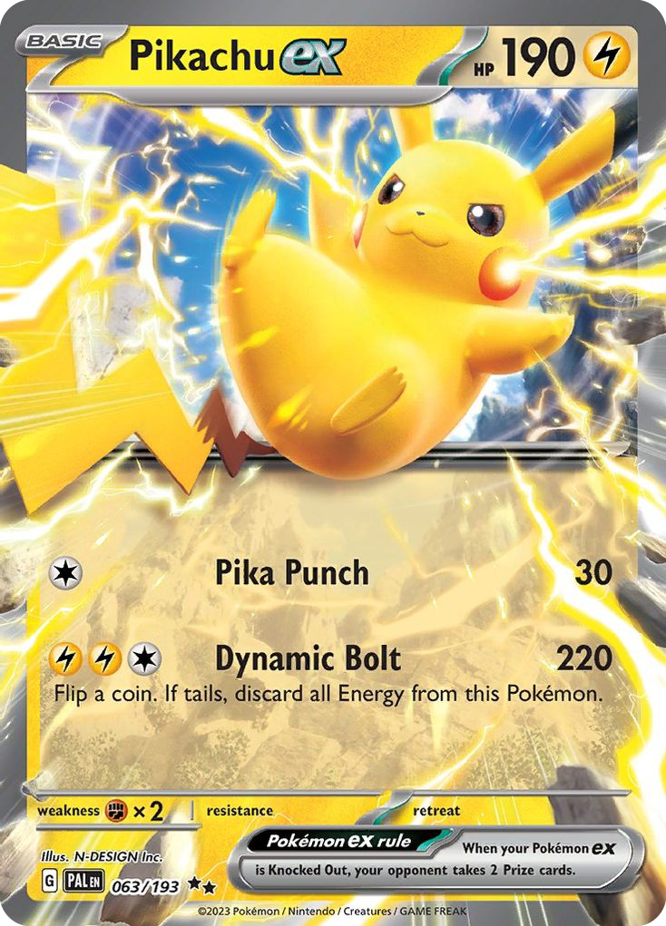 Pikachu ex z edície Paldea Evolved, karta č.63