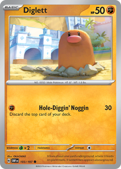 Diglett z edície Obsidian Flames, karta č.103