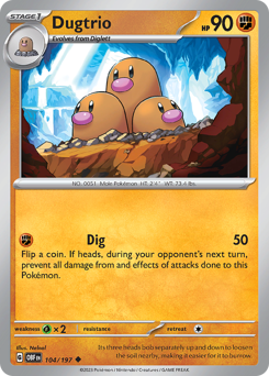 Dugtrio z edície Obsidian Flames, karta č.104