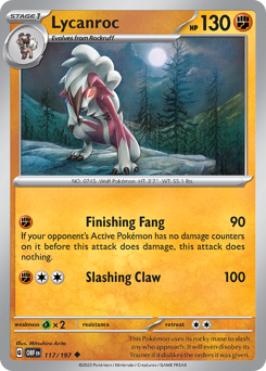 Lycanroc z edície Obsidian Flames, karta č.117