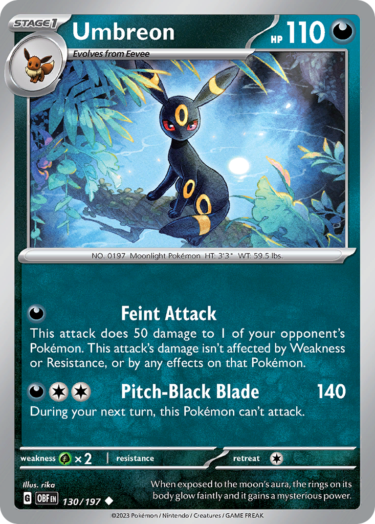 Umbreon z edície Obsidian Flames, karta č.130