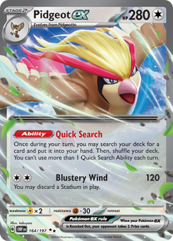 Pidgeot ex z edície Obsidian Flames, karta č.164