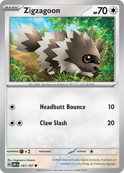 Zigzagoon z edície Obsidian Flames, karta č.167
