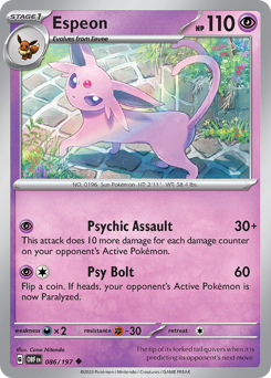 Espeon z edície Obsidian Flames, karta č.86