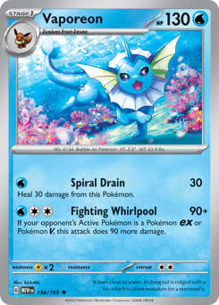 Vaporeon z edície 151, karta č.134