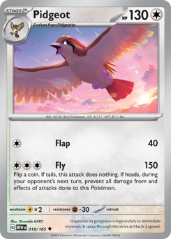 Pidgeot z edície 151, karta č.18