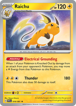 Raichu z edície Paldean Fates, karta č.19