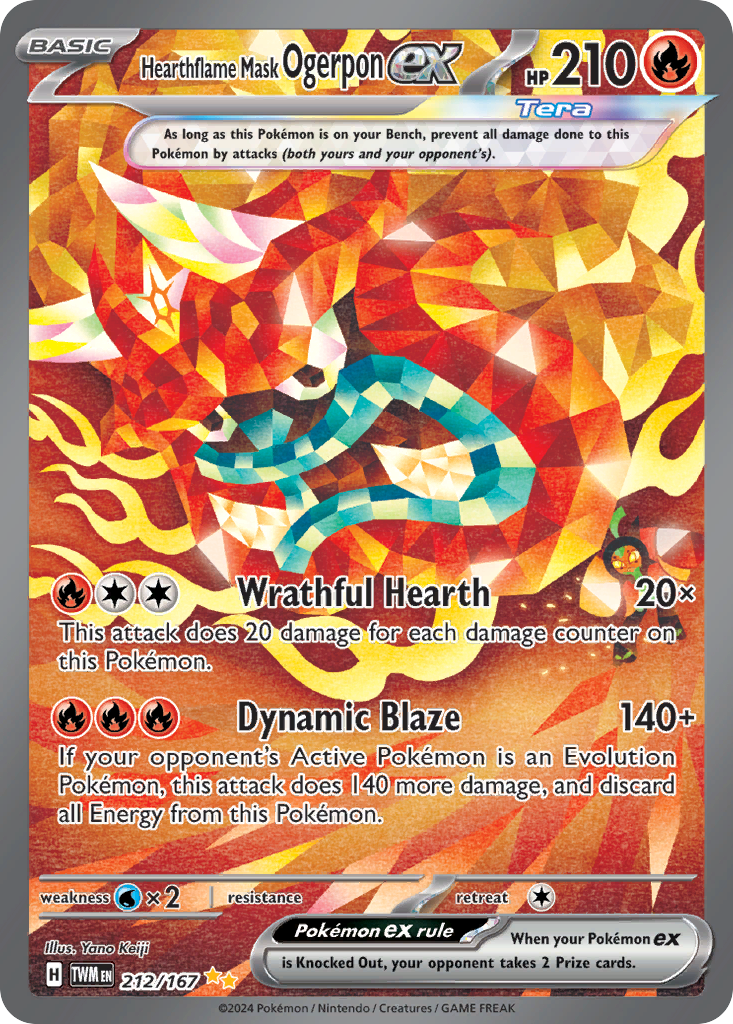 Hearthflame Mask Ogerpon ex z edície Twilight Masquerade, karta č.212
