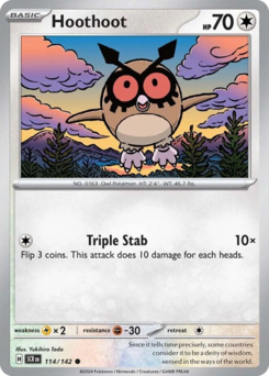 Hoothoot z edície Stellar Crown, karta č.114