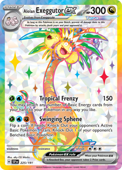 Alolan Exeggutor ex z edície Surging Sparks, karta č.225