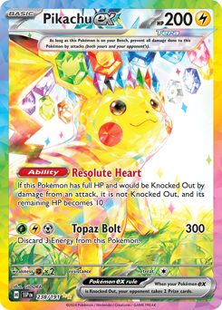 Pikachu ex z edície Surging Sparks, karta č.238