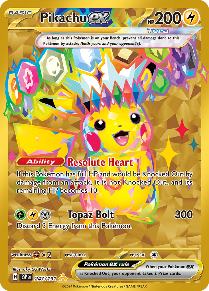 Pikachu ex z edície Surging Sparks, karta č.247