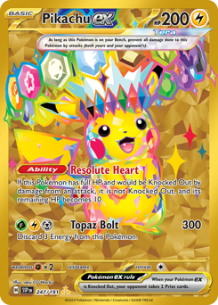 Pikachu ex z edície Surging Sparks, karta č.247
