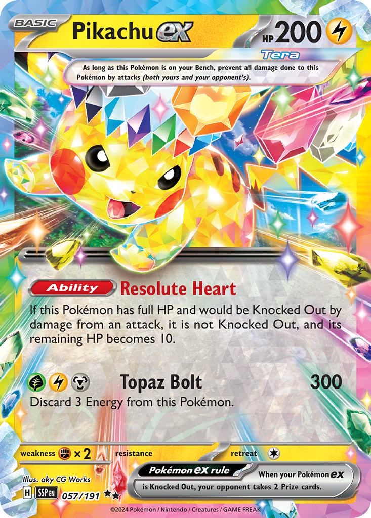 Pikachu ex z edície Surging Sparks, karta č.57