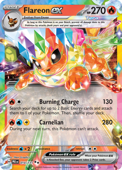 Flareon ex z edície Prismatic Evolutions, karta č.14