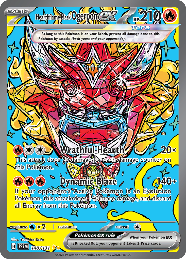 Hearthflame Mask Ogerpon ex z edície Prismatic Evolutions, karta č.148