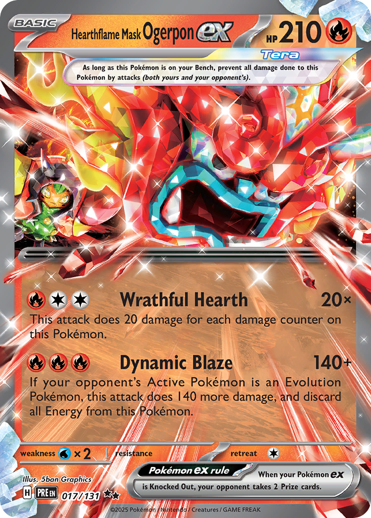 Hearthflame Mask Ogerpon ex z edície Prismatic Evolutions, karta č.17