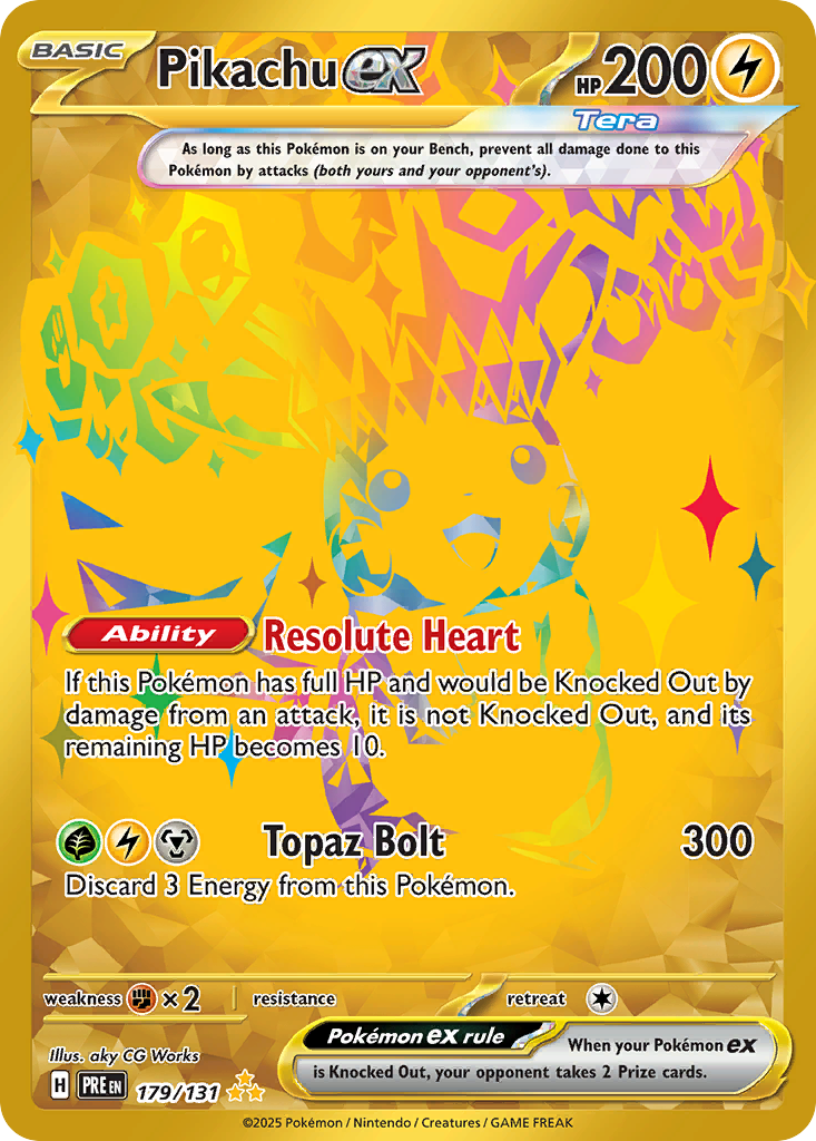 Pikachu ex z edície Prismatic Evolutions, karta č.179