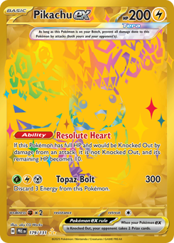 Pikachu ex z edície Prismatic Evolutions, karta č.179