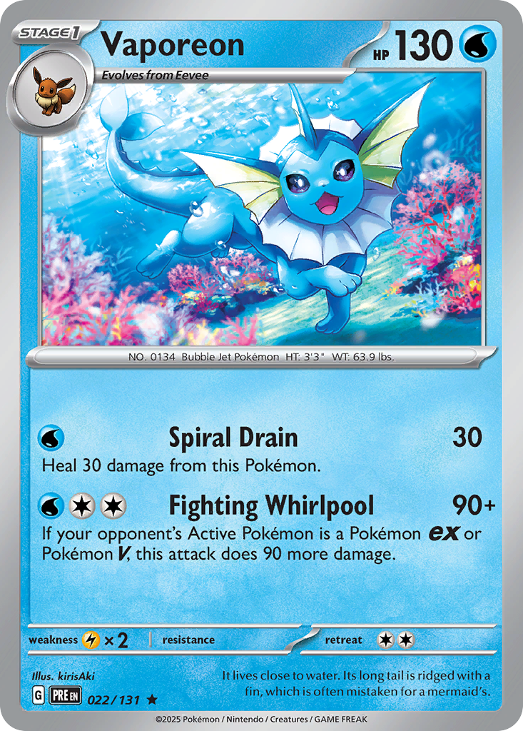 Vaporeon z edície Prismatic Evolutions, karta č.22