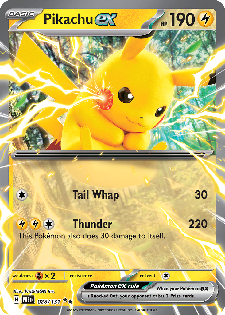 Pikachu ex z edície Prismatic Evolutions, karta č.28