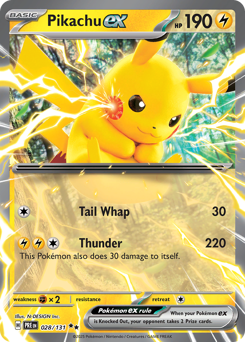 Pikachu ex z edície Prismatic Evolutions, karta č.28