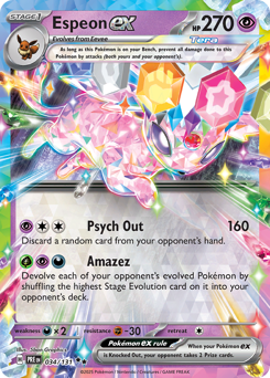 Espeon ex z edície Prismatic Evolutions, karta č.34