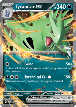 Tyranitar ex z edície Prismatic Evolutions, karta č.64