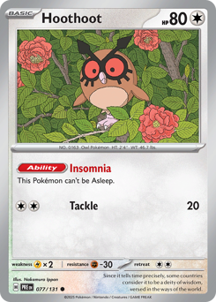 Hoothoot z edície Prismatic Evolutions, karta č.77