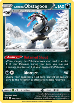 Galarian Obstagoon z edície Sword & Shield, karta č.119